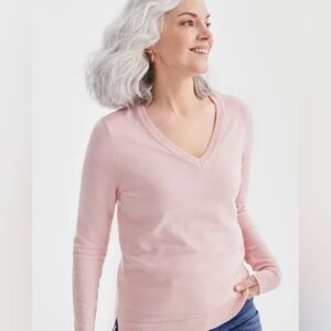 Pretty soft pink Primark sweater, faux buttons on cuff, size M, v neck